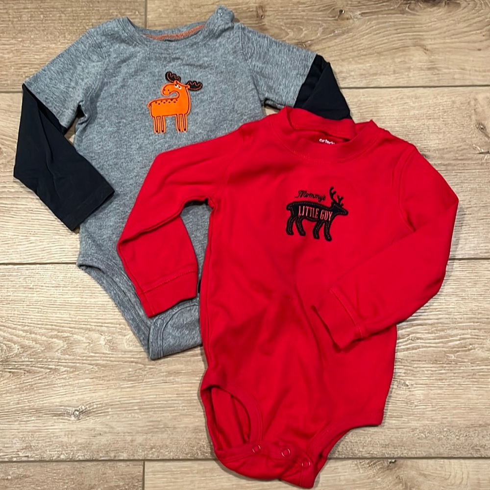 Carter's & Jumping Bean - Long Sleeve Cotton Moose Onesies Snap Bottom 24M